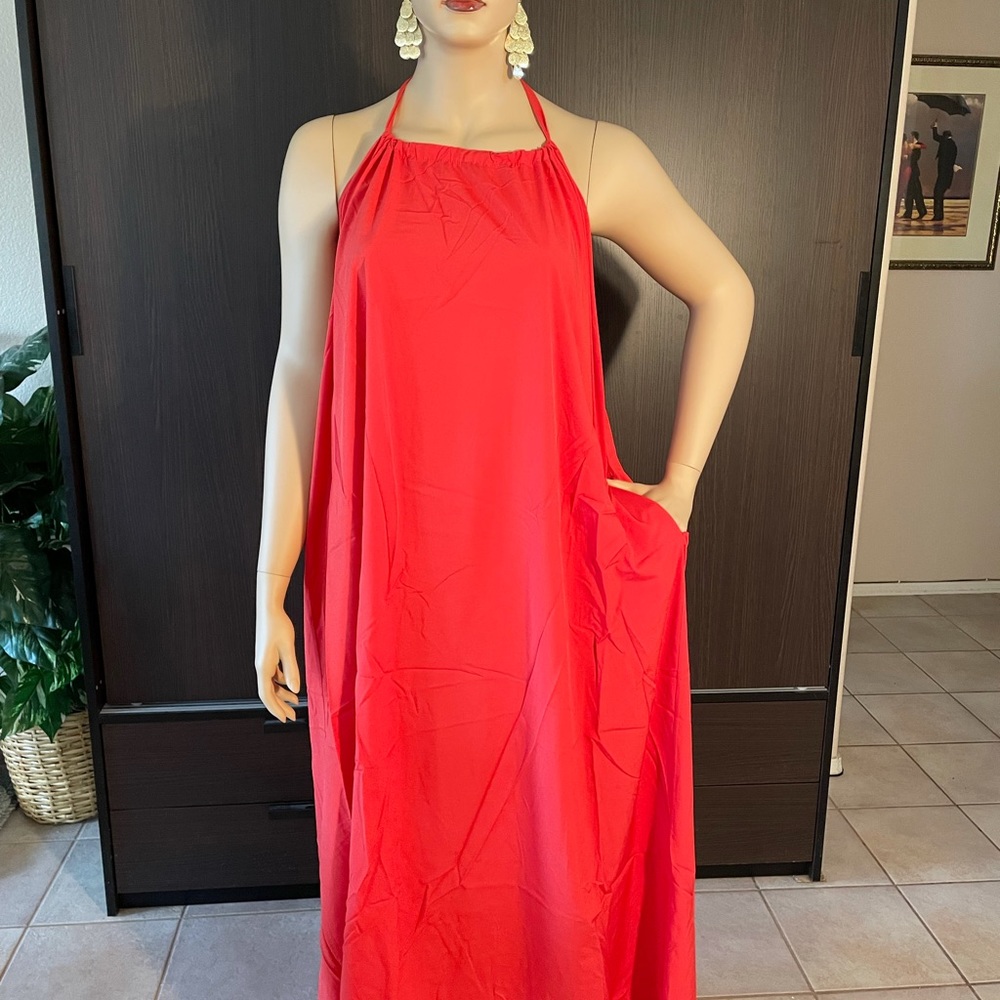 Flowy Halter Maxi Dress with Pockets | Open Back | Multiple Colors